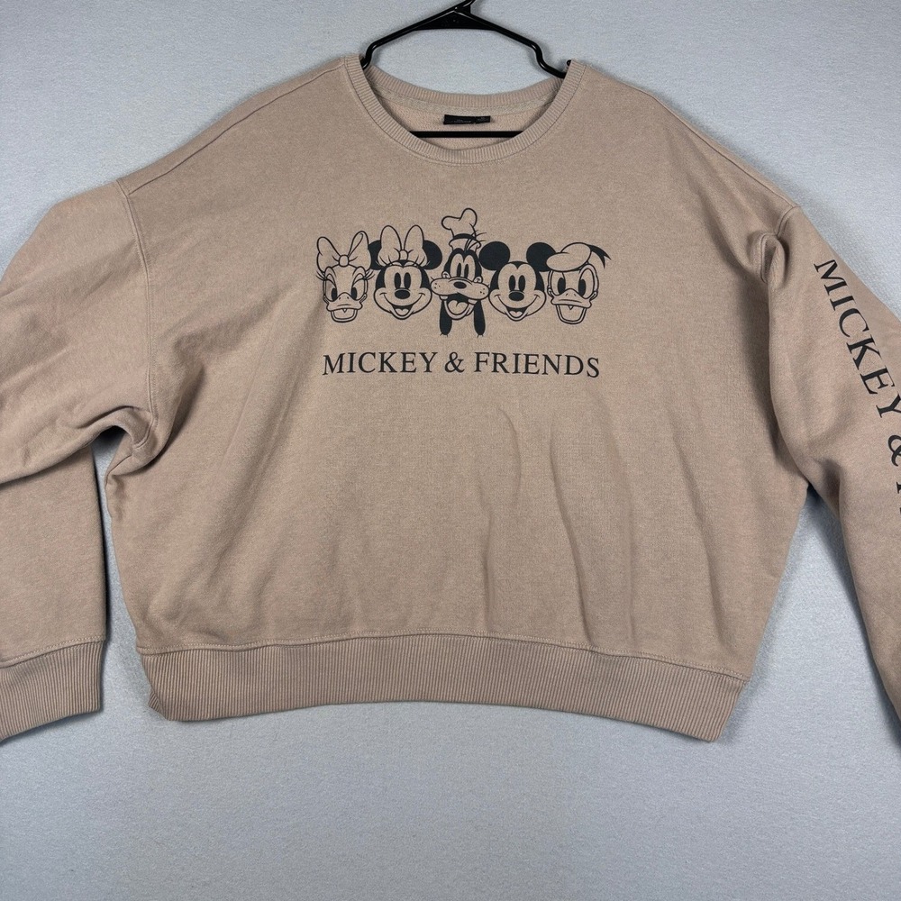 Disney Mickey & Friends Graphic Sweatshirt Sleeve Hit XL Tan Oversized